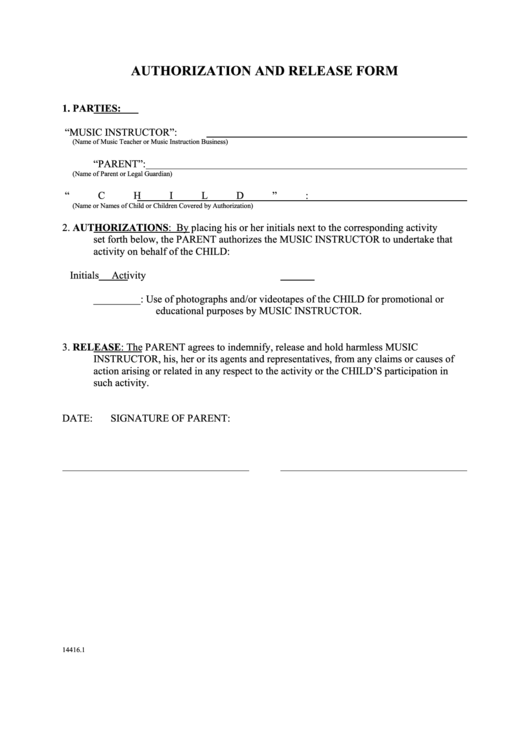 Authorization And Release Form Printable pdf