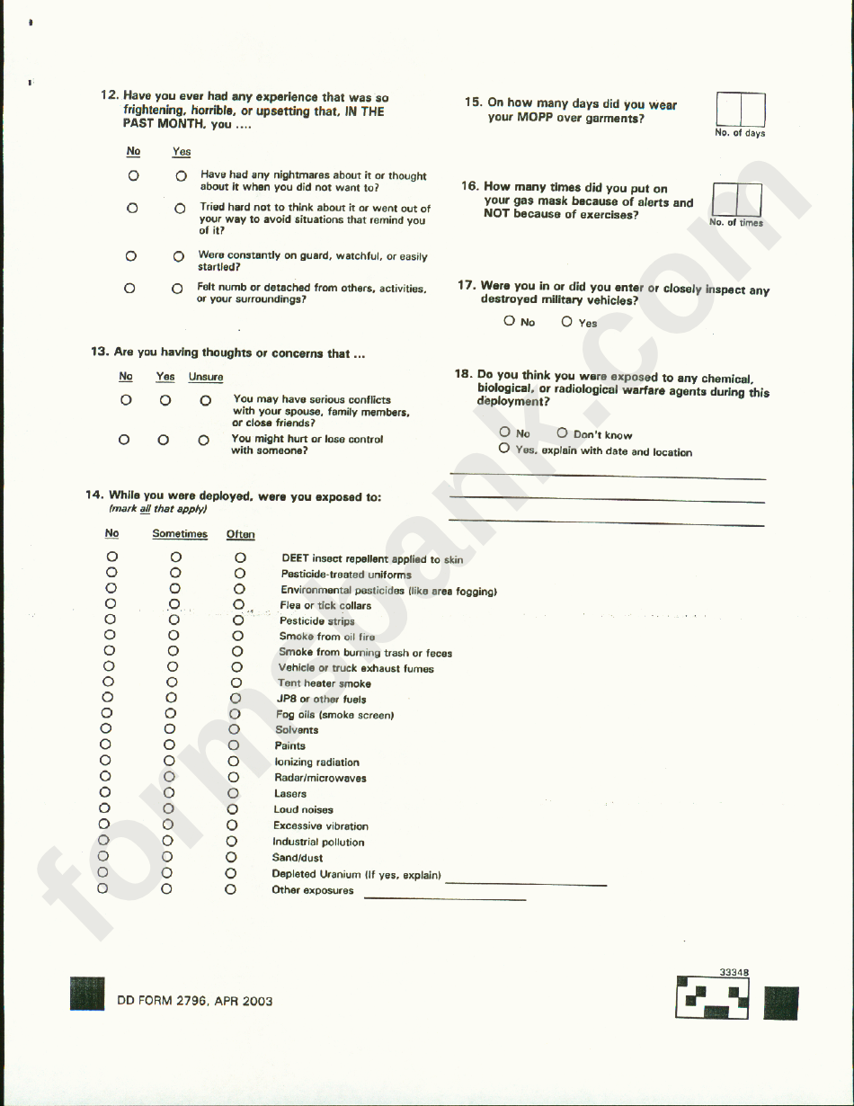 Dd Form 2796 - Post-Deployment Health Assessment