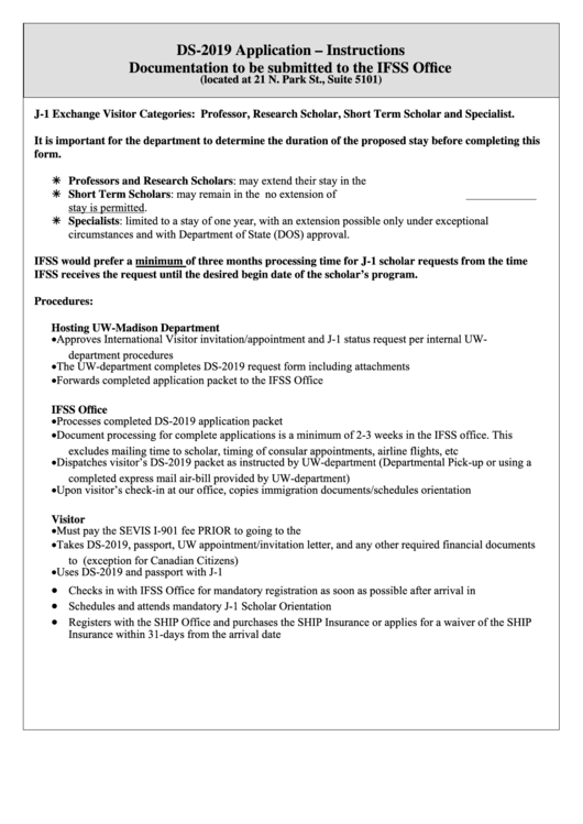 Fillable Ds-2019 Application Form - Documentation To Be Submitted To The Ifss Office Printable pdf