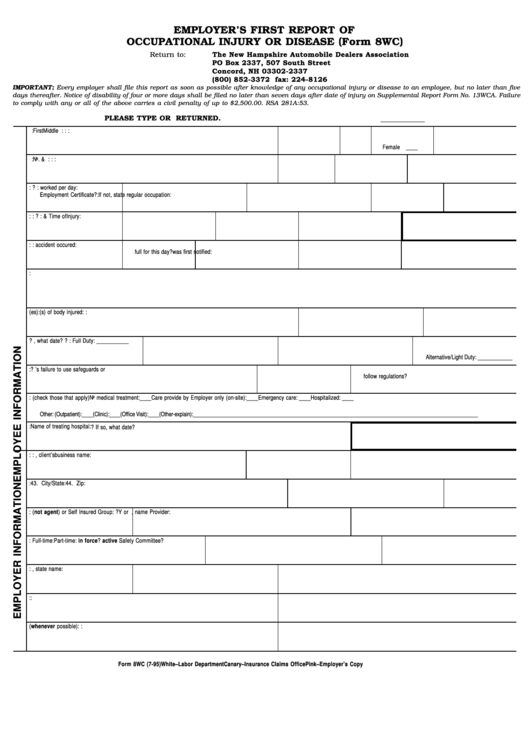 Fillable Form 8wc - Employer