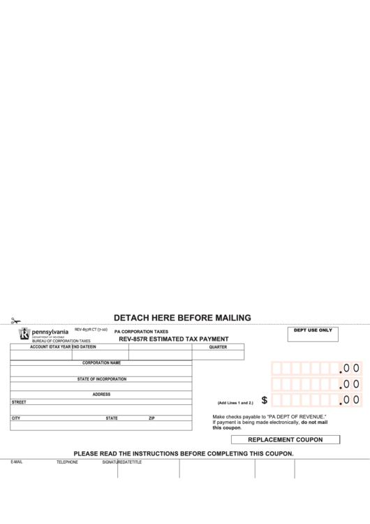 Form Rev857rct Estimated Tax Payment printable pdf download