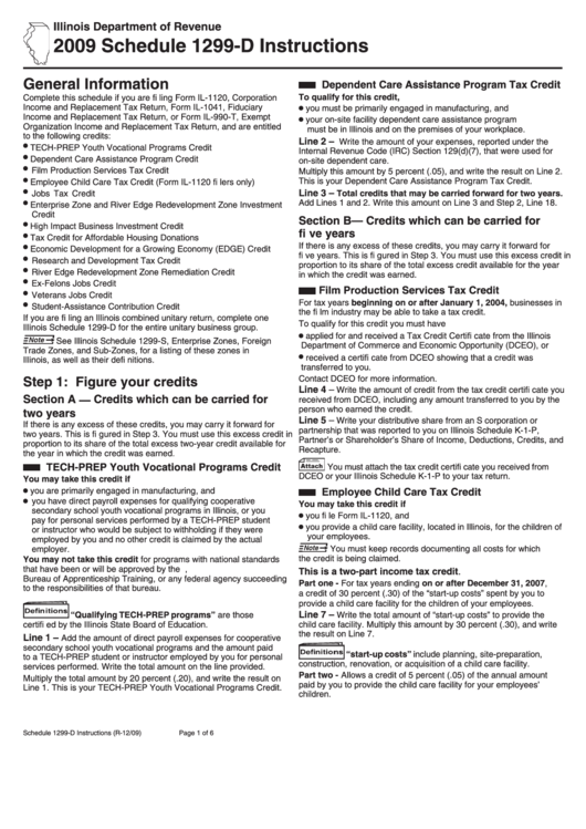 Schedule 1299-D Instructions - Illinois Department Of Revenue - 2009 Printable pdf