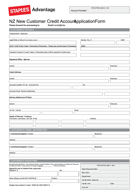 Fillable Customer Credit Account Application Form Printable pdf