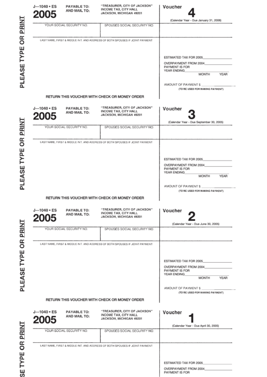 Form J-1040 Es - Estimated Tax Voucher - 2005 Printable pdf