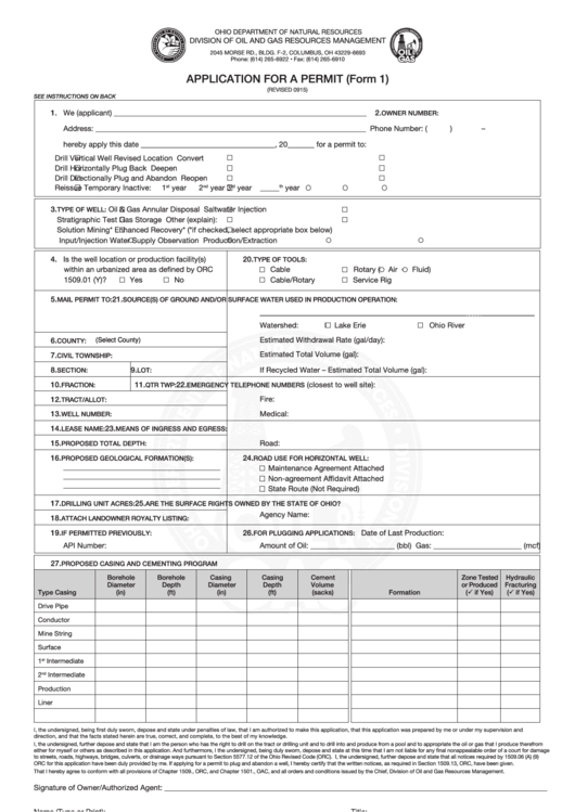 Form Dnr 5619 - Application For A Permit