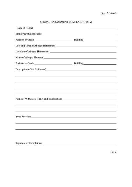Sexual Harassment Complaint Form Printable pdf