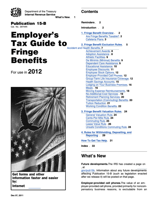 Publication 15B Employer'S Tax Guide To Fringe Benefits 2012