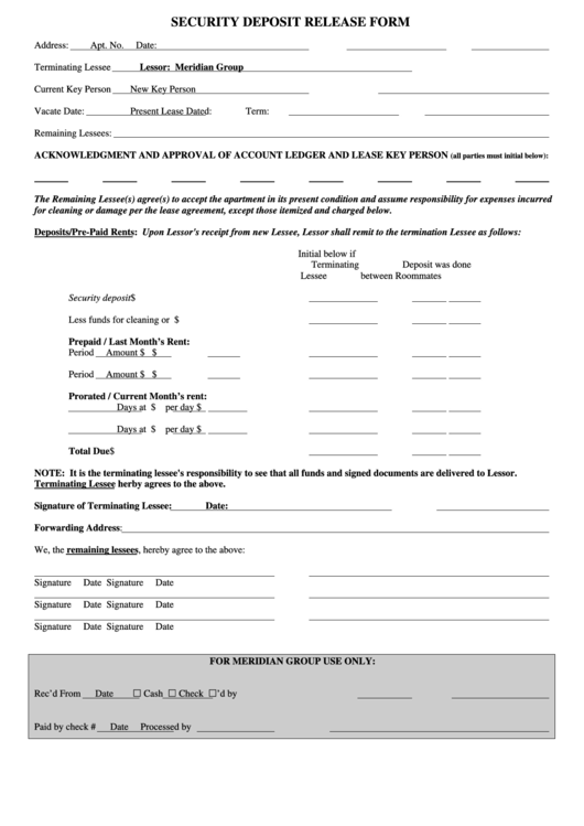 Security Deposit Release Form Printable pdf