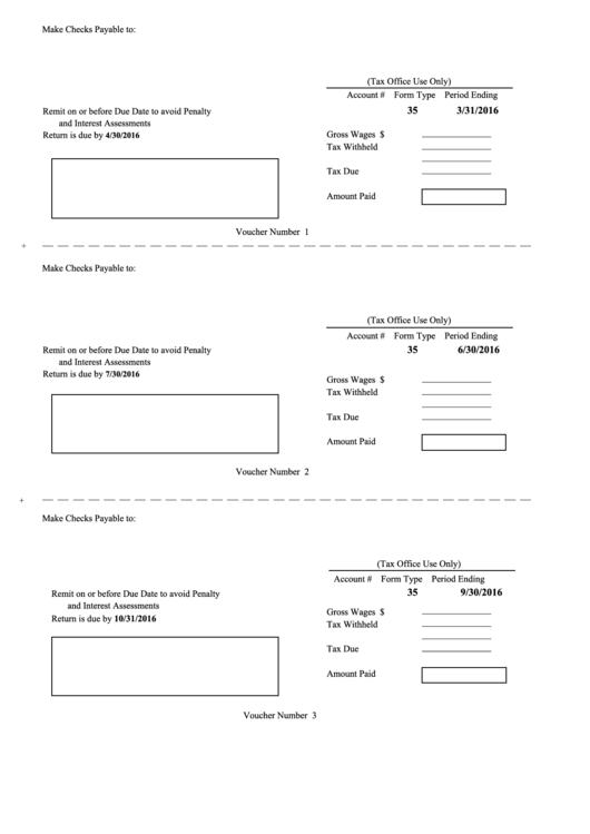 Fillable Form 35 - Tax Quarterly Payment Voucher Form - 2016 Printable pdf