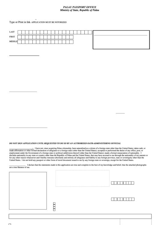 Form Pa-1 - Passport Application Form - Palau Passport Office Printable pdf