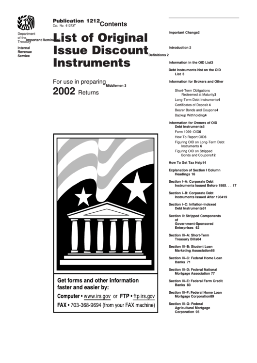 Publication 1212 - List Of Original Issue Discount Instruments - Department Of Treasury - 2002 Printable pdf