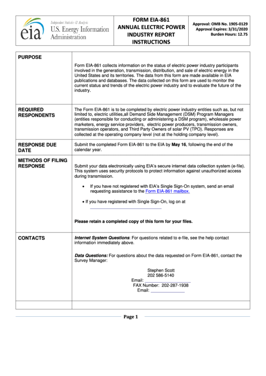 Form Eia861 Annual Electric Power Industry Report Instructions