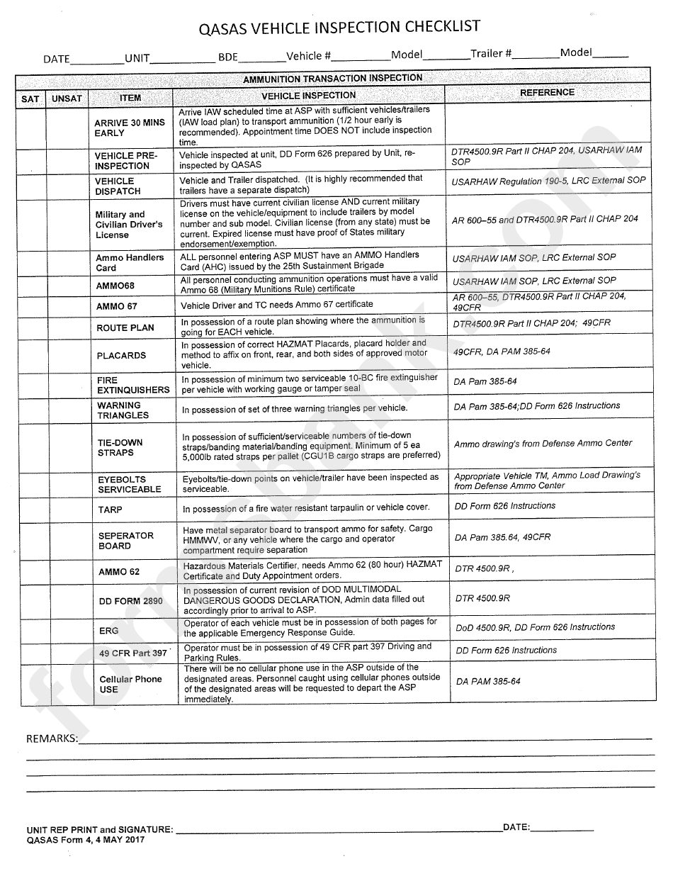 Qasas Form 4 - Qasas Vehicle Inspection Checklist