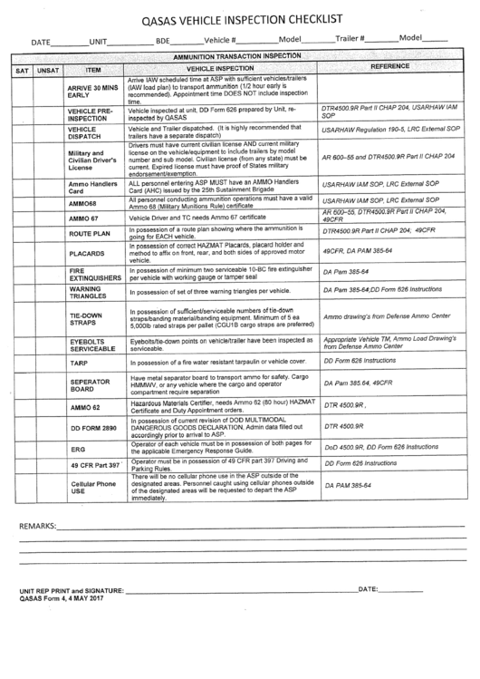 Qasas Form 4 - Qasas Vehicle Inspection Checklist Printable pdf