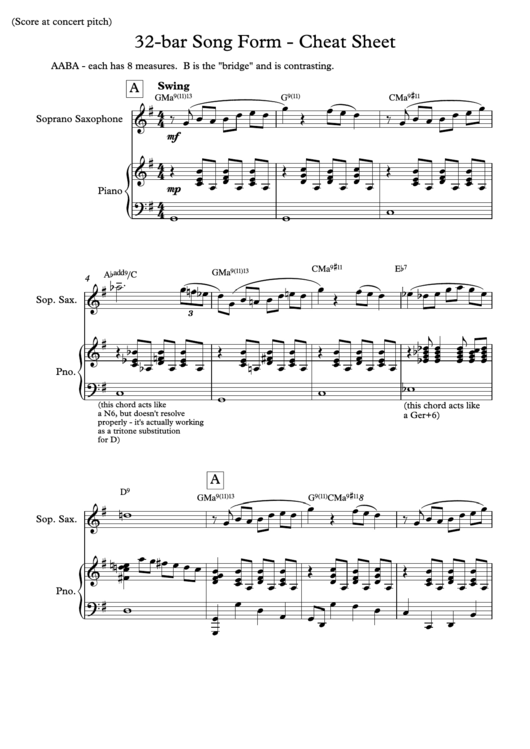32-Bar Song Form - Cheat Sheet Printable pdf