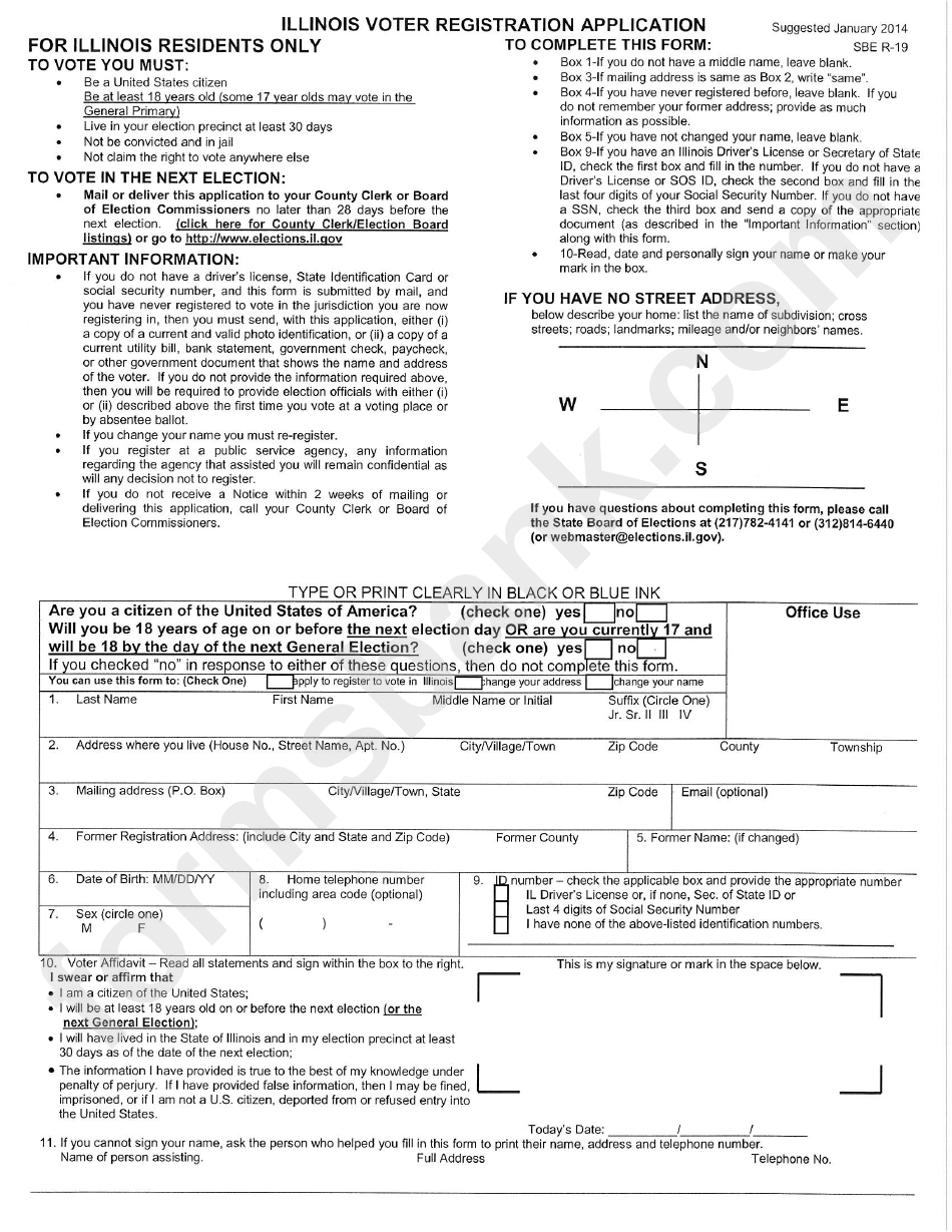 Form Sbe R-19 - Illinois Voter Registration Application