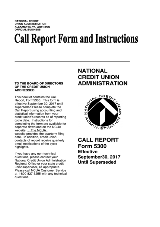 Form 5300 - Call Report - National Credit Union Administration