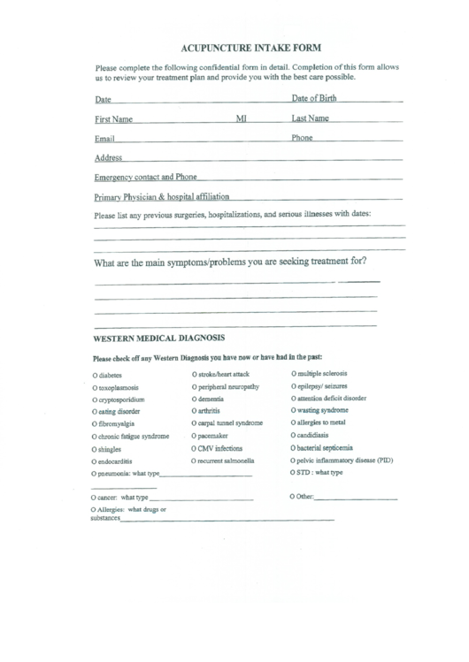 Acupuncture Intake Form Printable Pdf Download