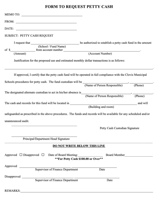 Form To Request Petty Cash