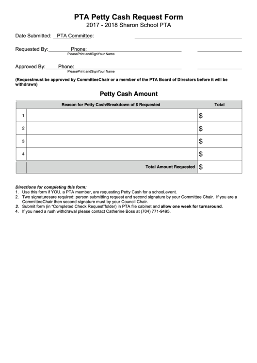Pta Petty Cash Request Form 20172018 printable pdf download