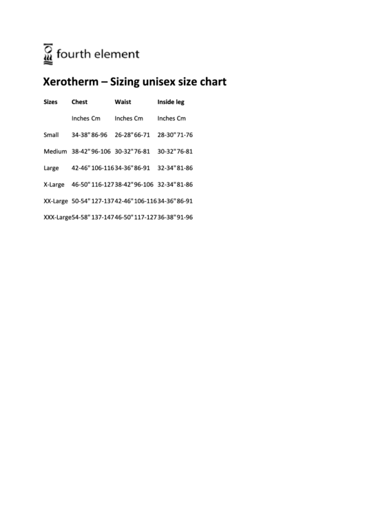 Xerotherm - Sizing Unisex Size Chart - Divemarket Printable pdf