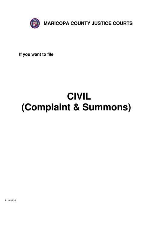 Civil (complaint & Summons) Forms - Maricopa County Justice Courts