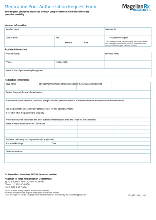 Fillable Medication Prior Authorization Request Form Printable pdf