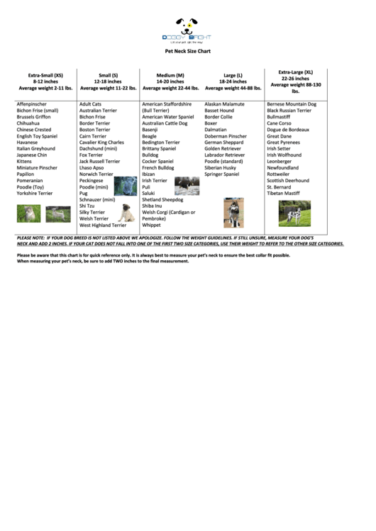 Pet Neck Size Chart Printable pdf