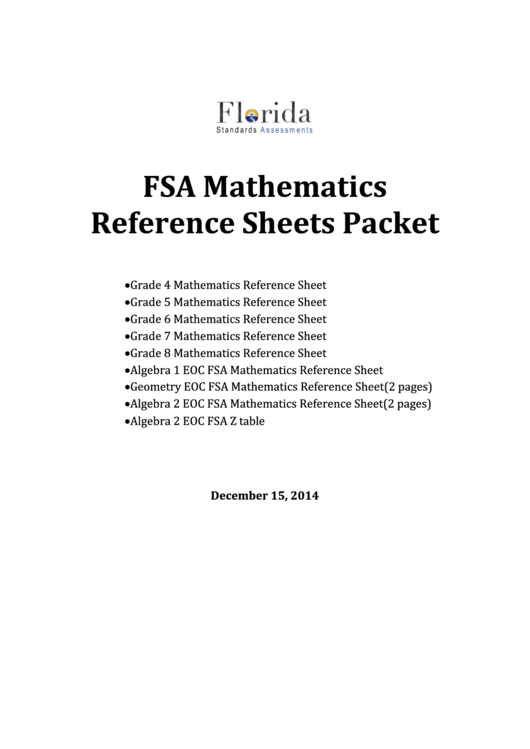 Fsa Mathematics Reference Sheets Packet