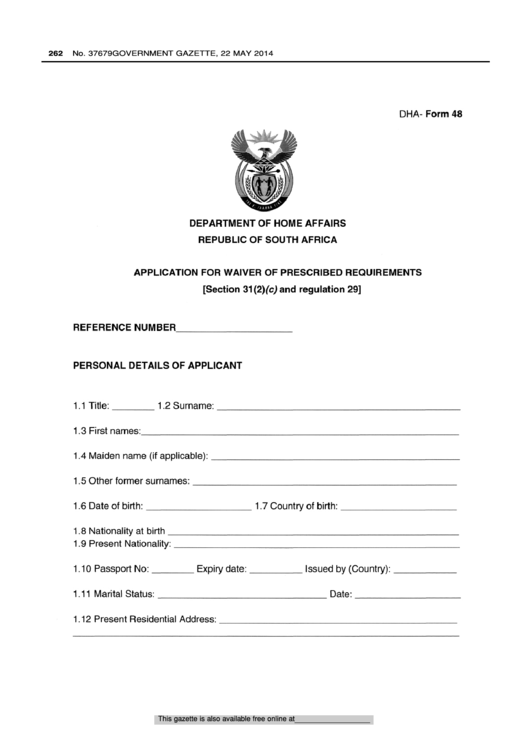 Dha Form 48 - Application For Waiver Of Prescribed Requirements ...