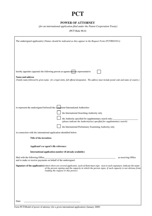 Fillable Form Pct - Power Of Attorney Printable pdf