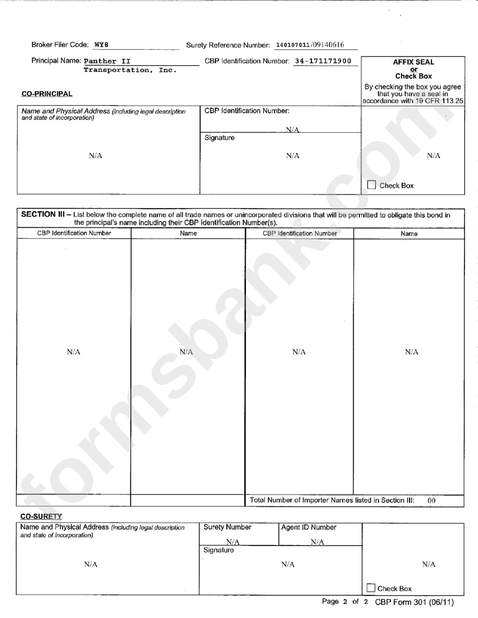 Cbp Form 301 Filing Example - Customs Bond