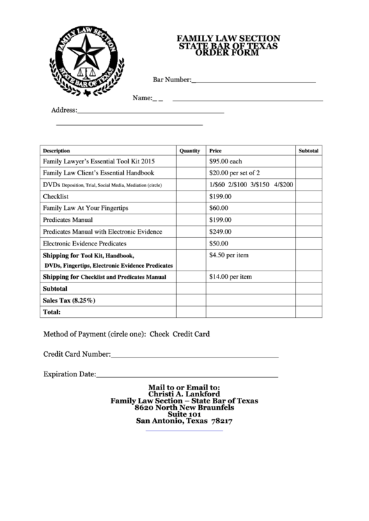 Order Form - State Bar Of Texas Printable pdf