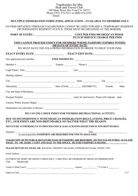 Multiple Immigration Form (Fmm) Application Printable pdf