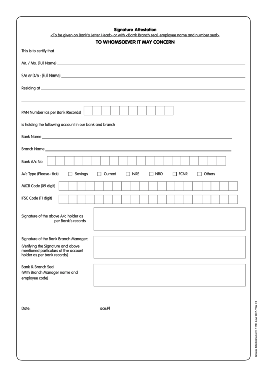 Fillable Signature Attestation Form Printable pdf
