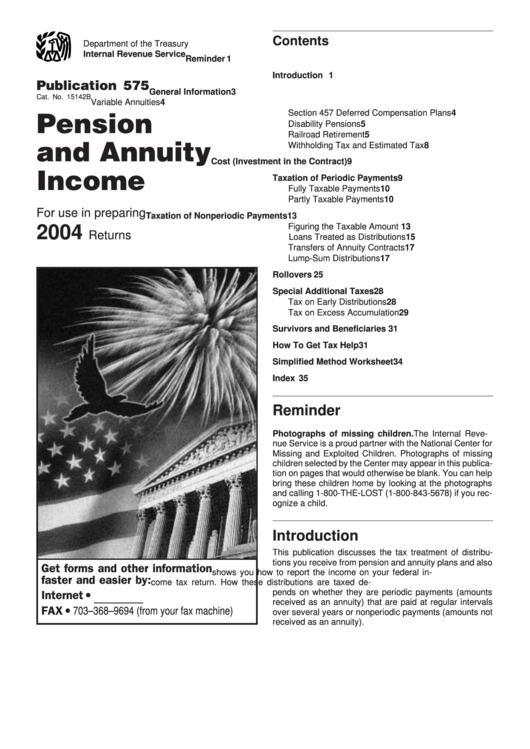Publication 575 Pension And Annuity 2004 printable pdf download