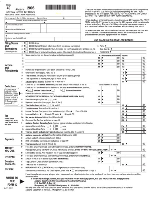 Form 40 - Alabama Individual Income Tax Return - 2006