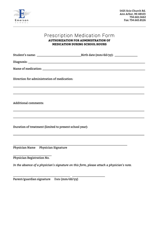 Prescription Medication Form Printable pdf
