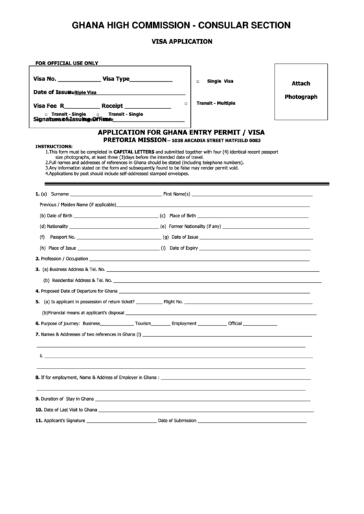 Visa Application Ghana High Commission Printable Pdf Download