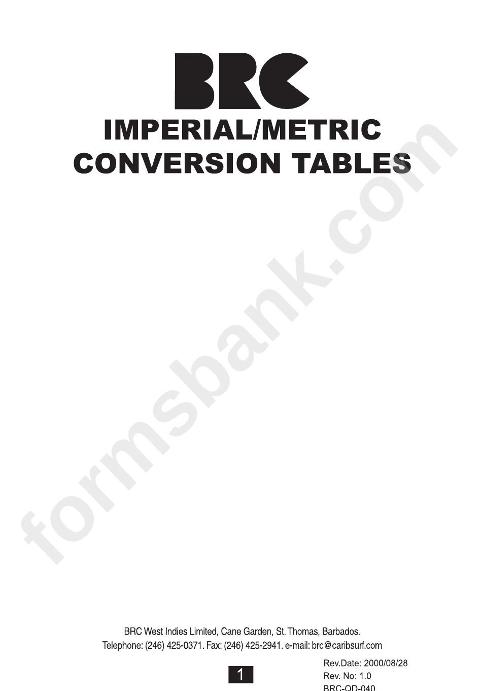 Imperial/metric Conversion Tables