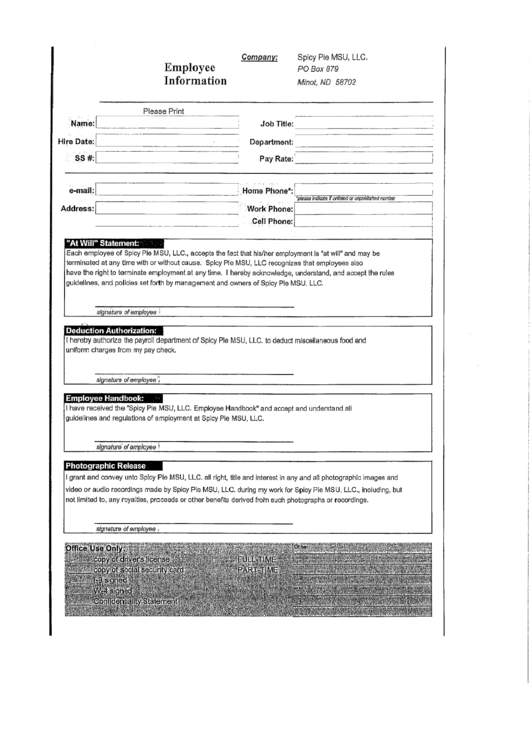 Form W-4 - Employee Information Printable pdf