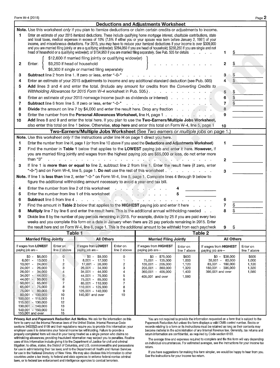 Form W-4 - Employee Information