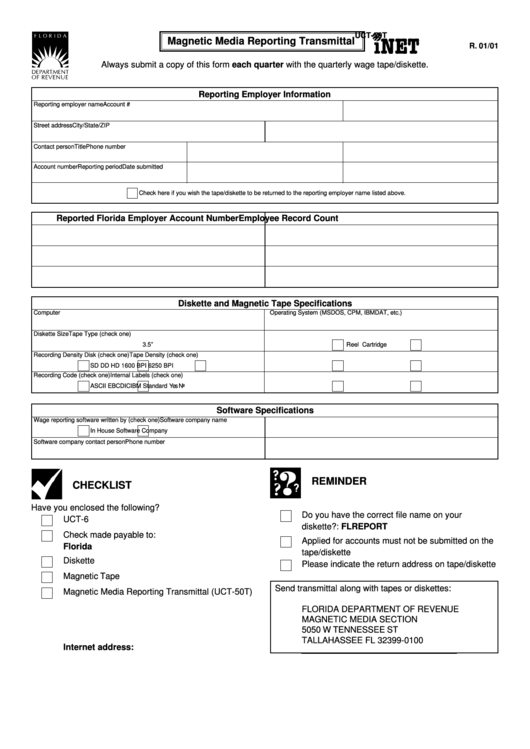 Form Uct-50t - Magnetic Media Reporting Transmittal Printable pdf