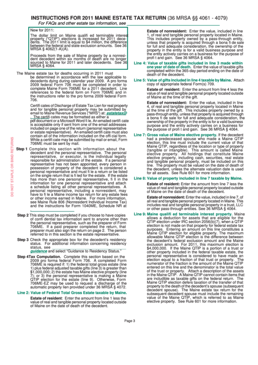 Form 706me - Maine Estate Tax - 2011 Printable pdf