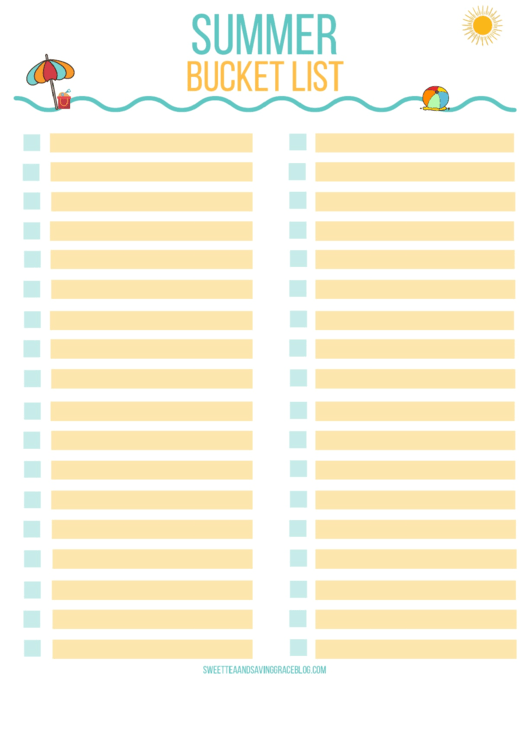 Blank Summer Bucket List Template Printable pdf