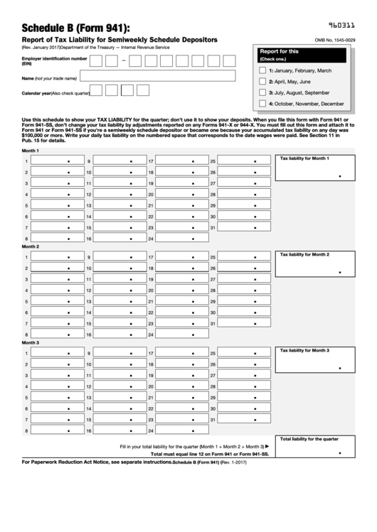 Fillable Schedule B Form 941 Report Of Tax Liability For Semiweekly Schedule Depositors