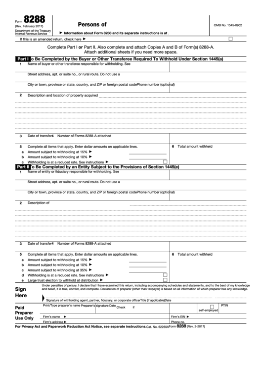 Form 8288 - U.s. Withholding Tax Return For Dispositions By Foreign Persons Of U.s. Real Property Interests