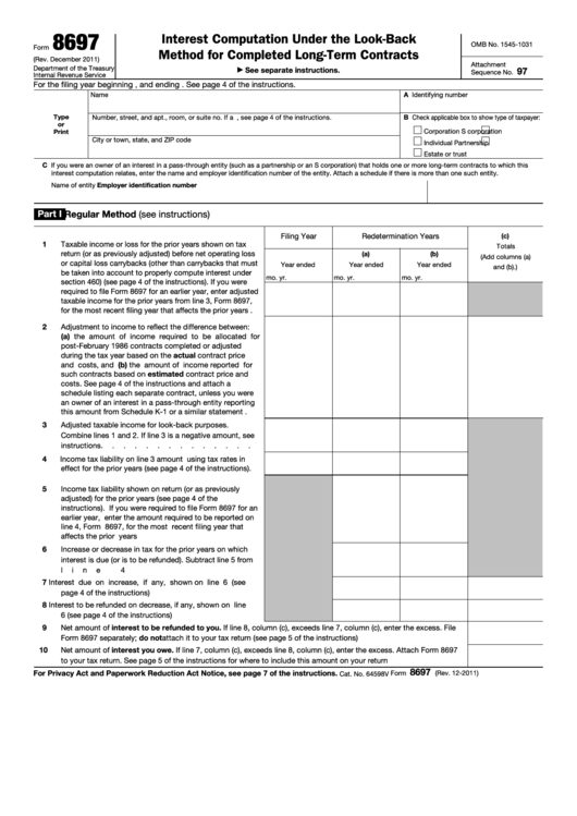 Fillable Form 8697 - Interest Computation Under The Look-Back Method For Completed Long-Term Contracts Printable pdf