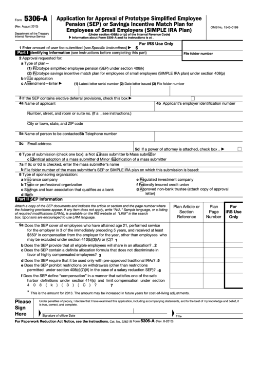 Fillable Form 5306-A - Application For Approval Of Prototype Simplified ...