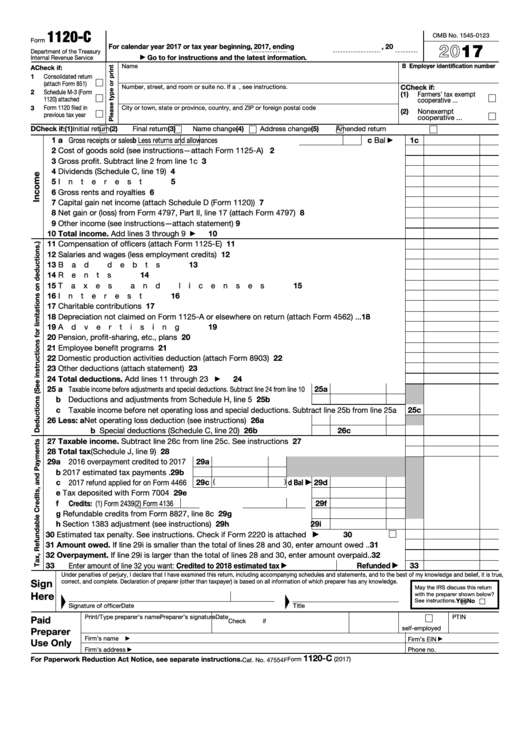 Form 1120-c - U.s. Income Tax Return For Cooperative Associations - 2016